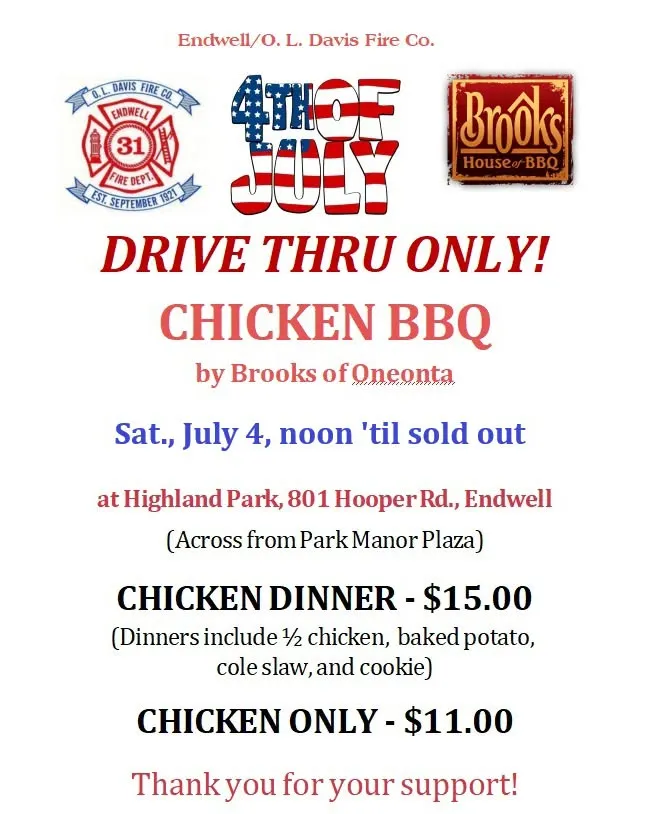 Drive Thru Only! Chicken BBQ - July 4, 2026